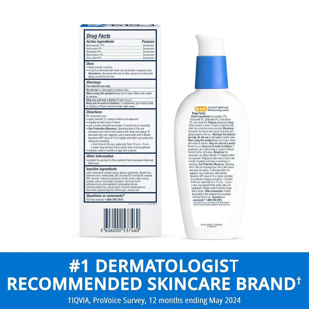 CeraVe AM PM lotion combine pack - Facial Moisturizing Lotion with SPF 30 and CeraVe PM Facial Moisturizing Lotion, Night Cream with Hyaluronic Acid and Niacinamide